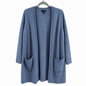 Talbots Blue Long Open Front Cardigan Sweater Wool Alpaca Blend Size M
